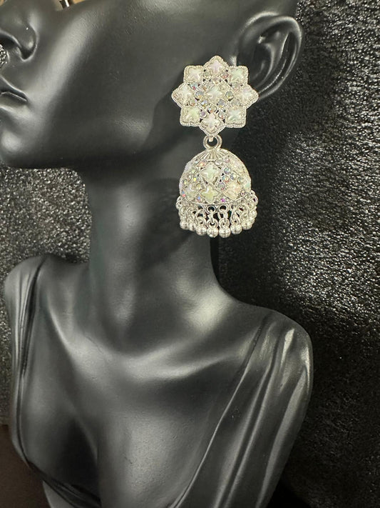 Beautiful Jhumka Earrings (Silver) Flower Design