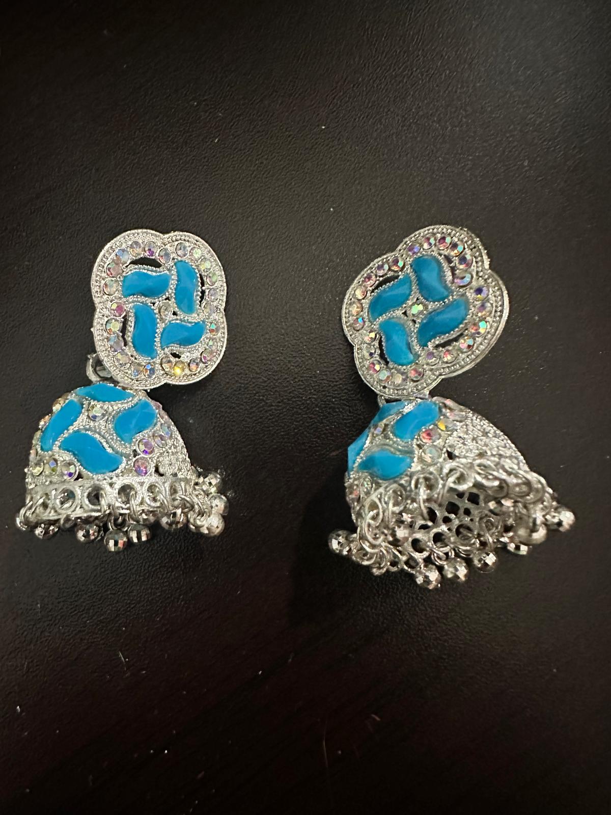 Beautiful Jhumka Colorful Earrings - Unique Blue Design