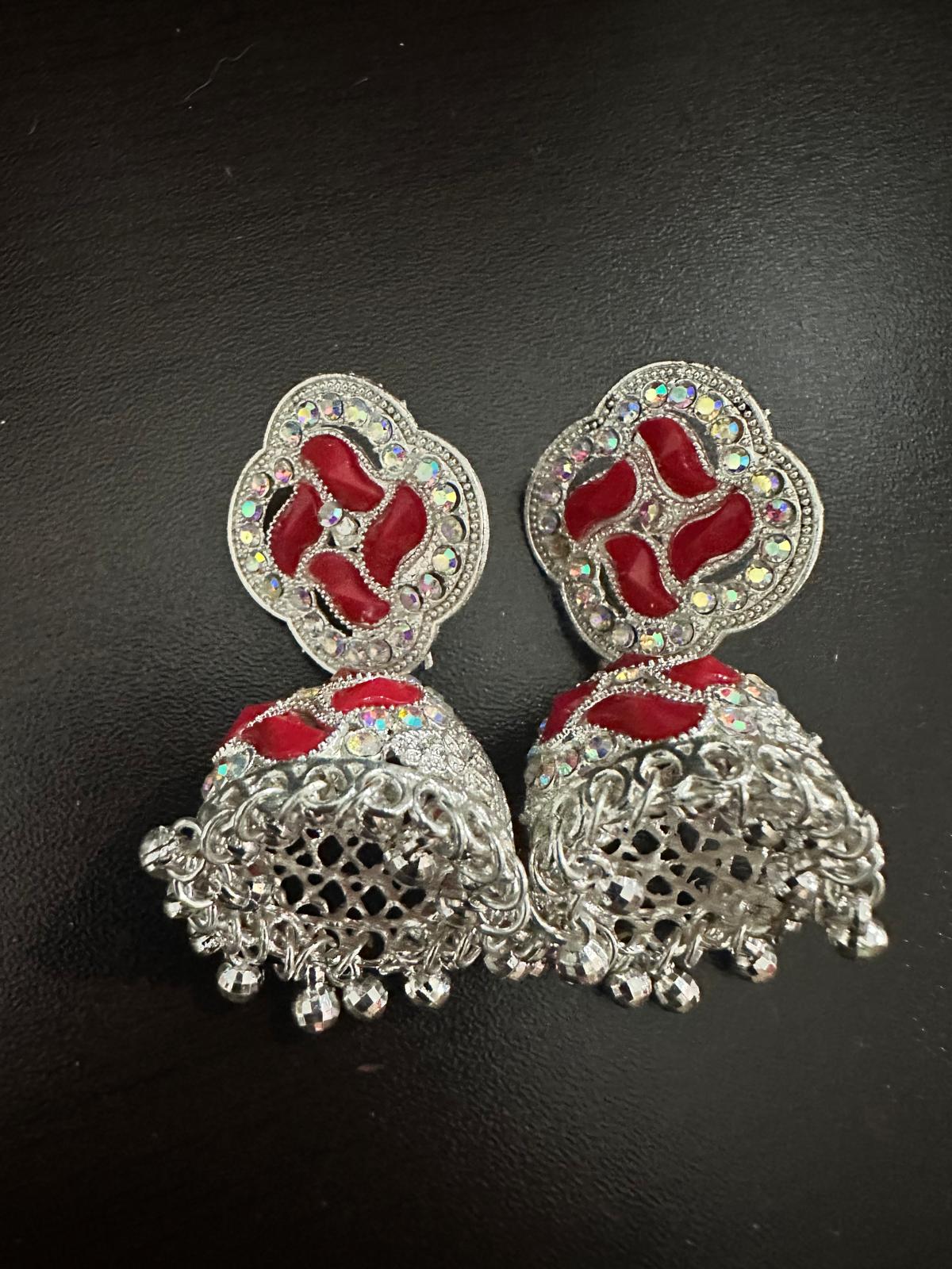 Beautiful Jhumka Colorful Earrings - Unique Red Design