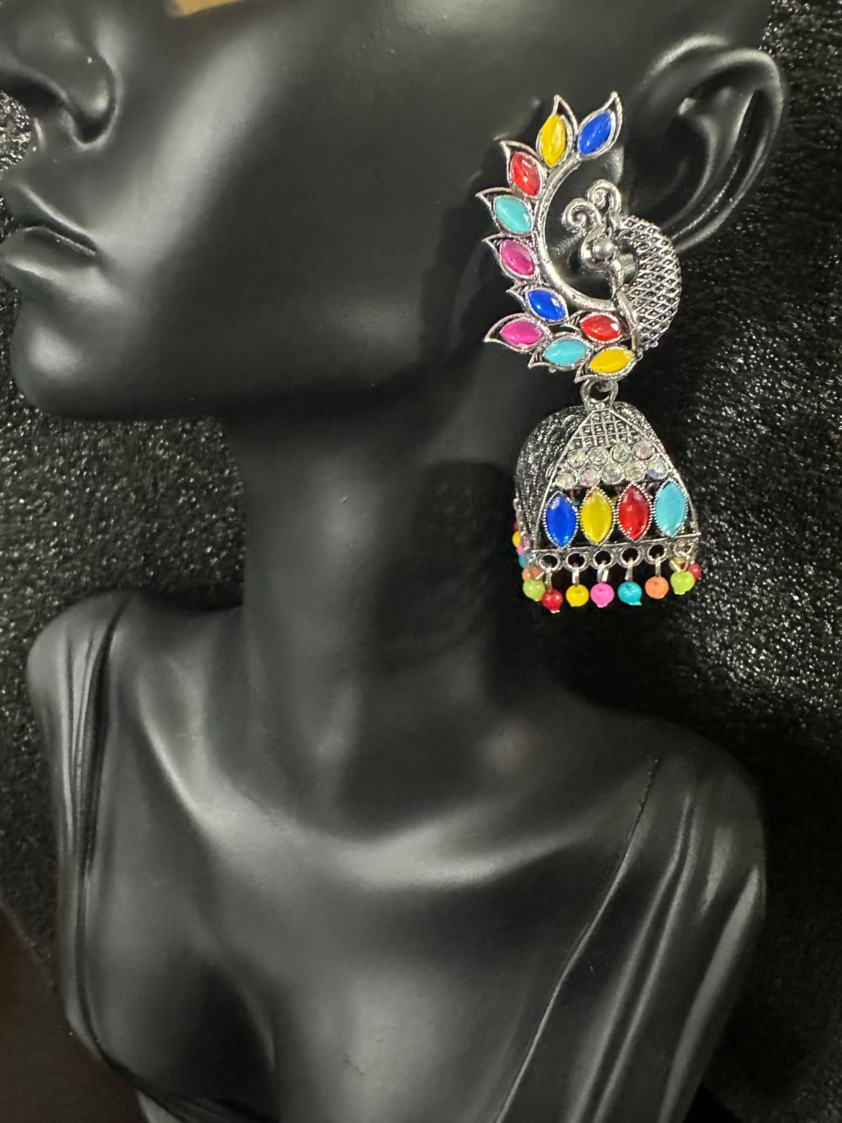 Beautiful Jhumka Colorful Earrings - Colorful Peacock