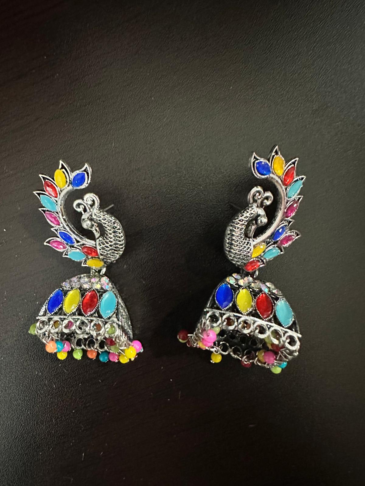 Beautiful Jhumka Colorful Earrings - Colorful Peacock