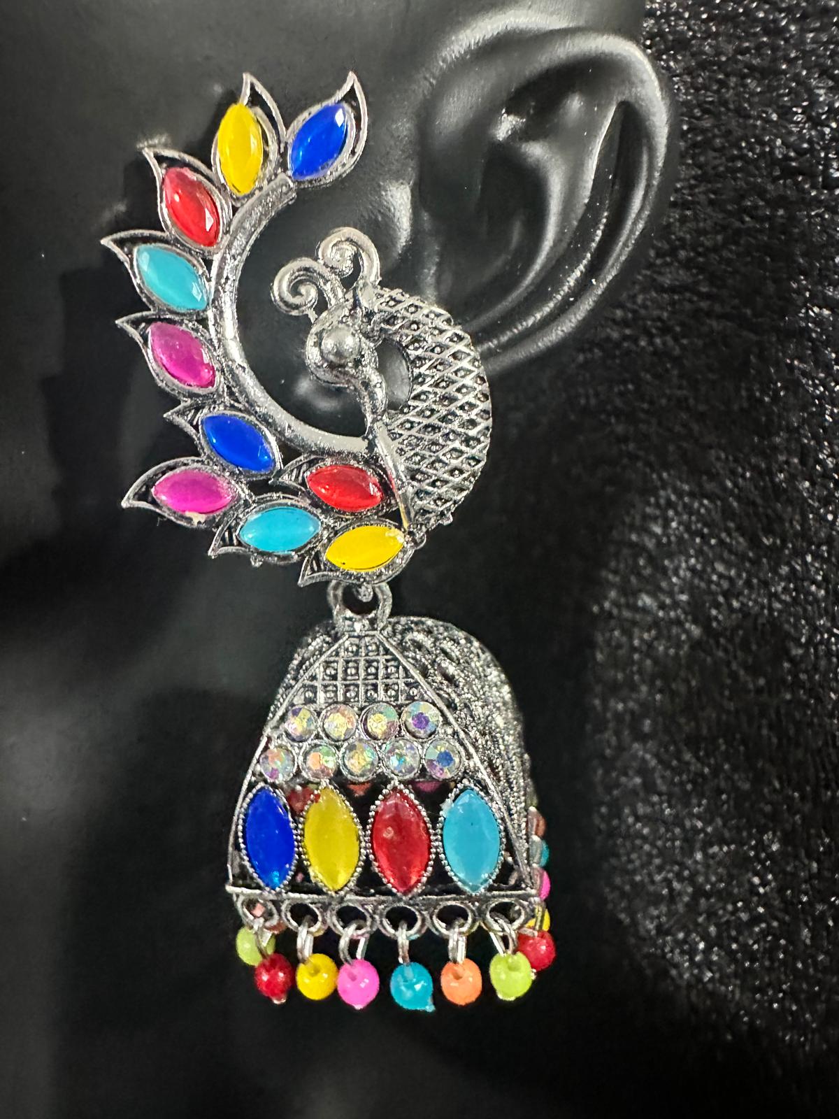 Beautiful Jhumka Colorful Earrings - Colorful Peacock