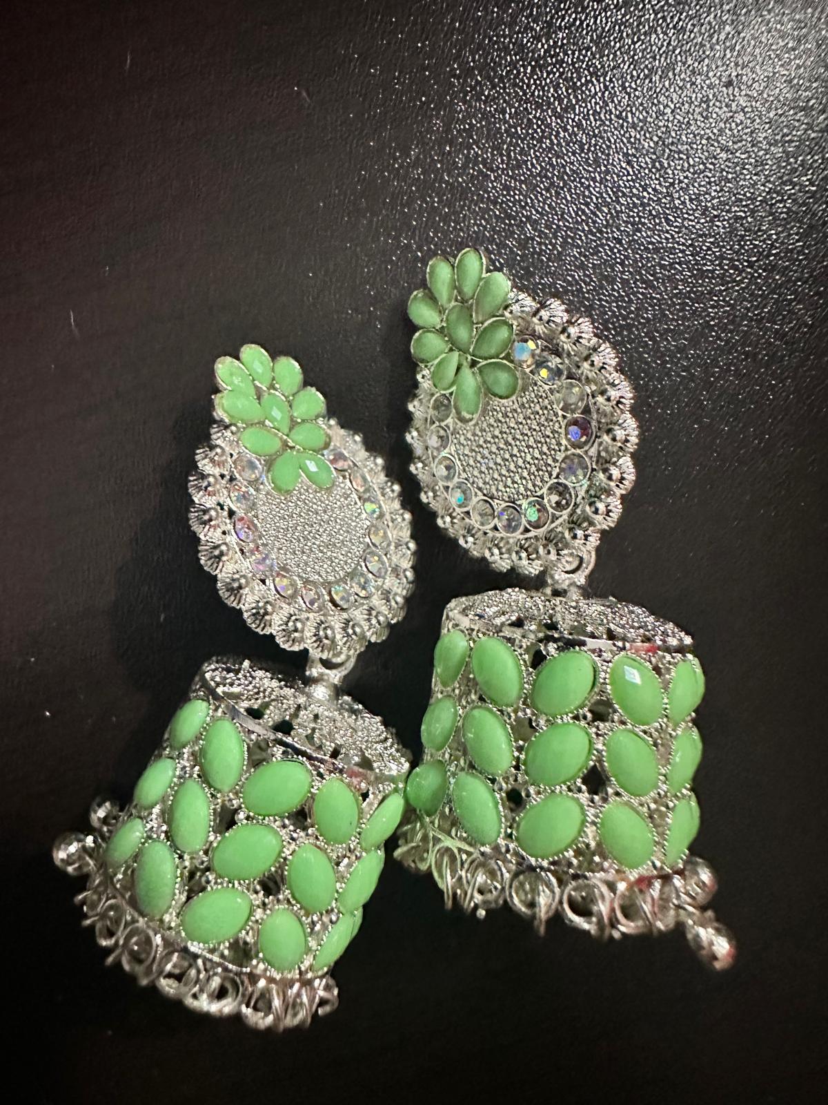 Beautiful Jhumka Colorful Earrings - Parrot Green Design