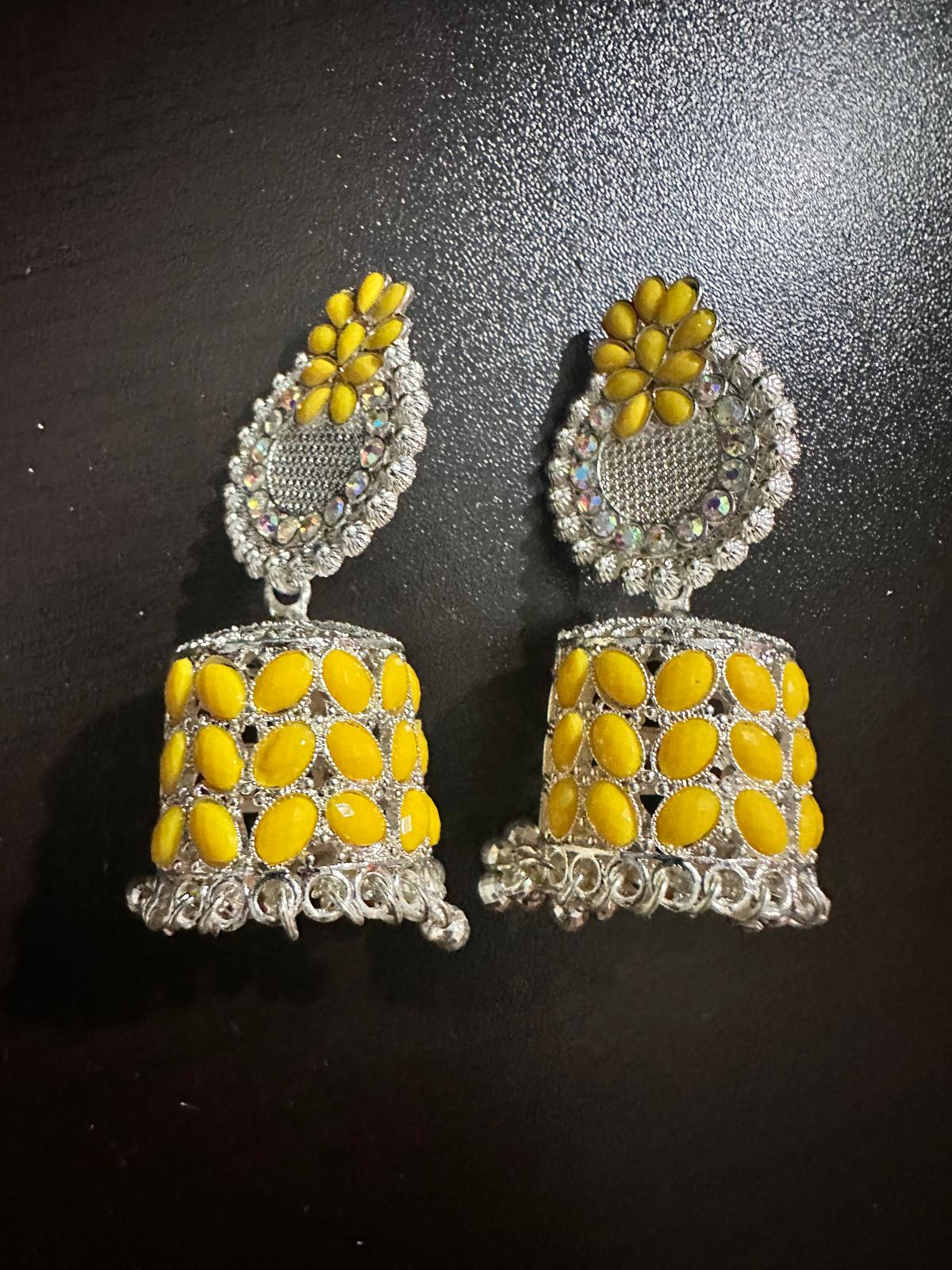 Beautiful Jhumka Colorful Earrings - Sunshine Yellow