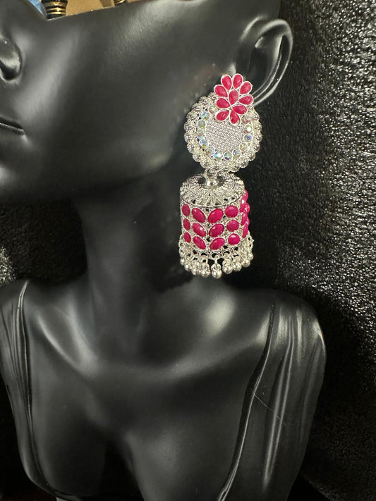 Beautiful Jhumka Colorful Earrings - Sweet Pink