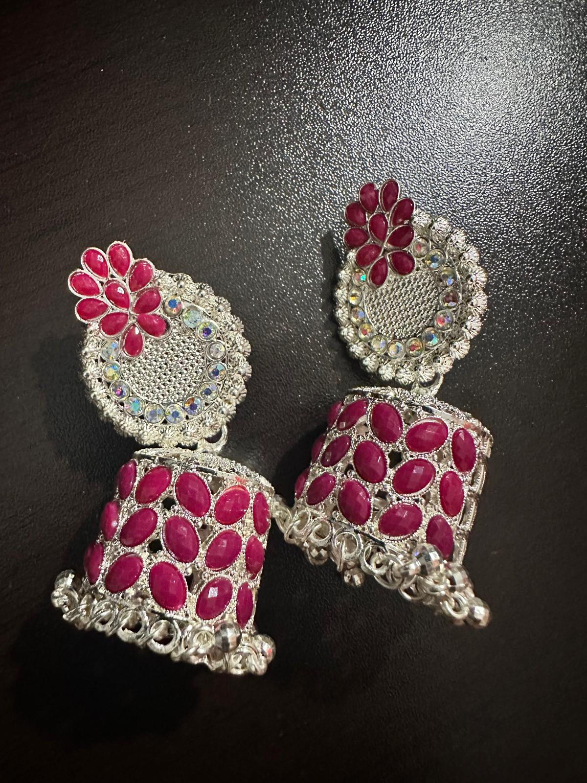 Beautiful Jhumka Colorful Earrings - Sweet Pink