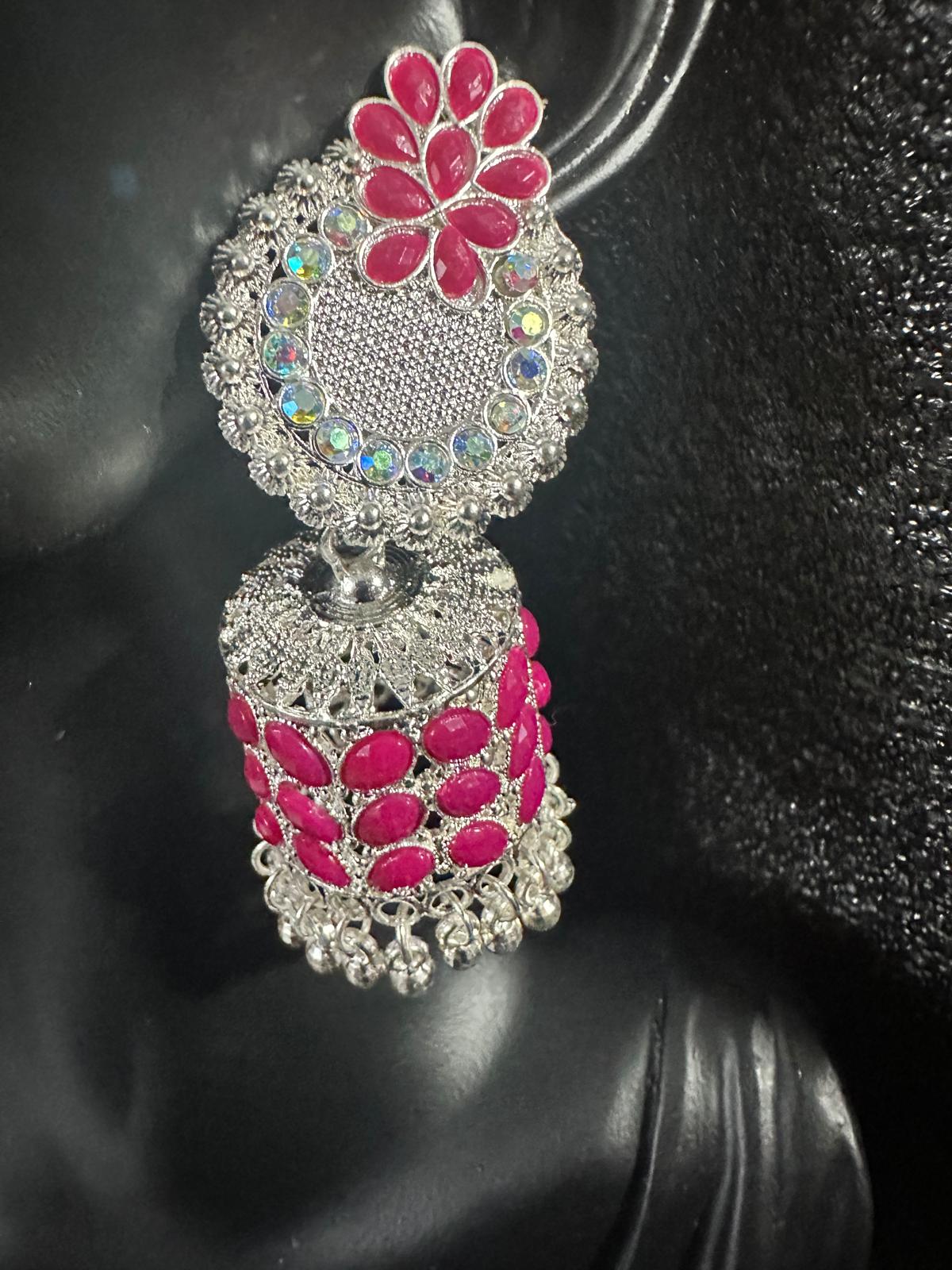 Beautiful Jhumka Colorful Earrings - Sweet Pink