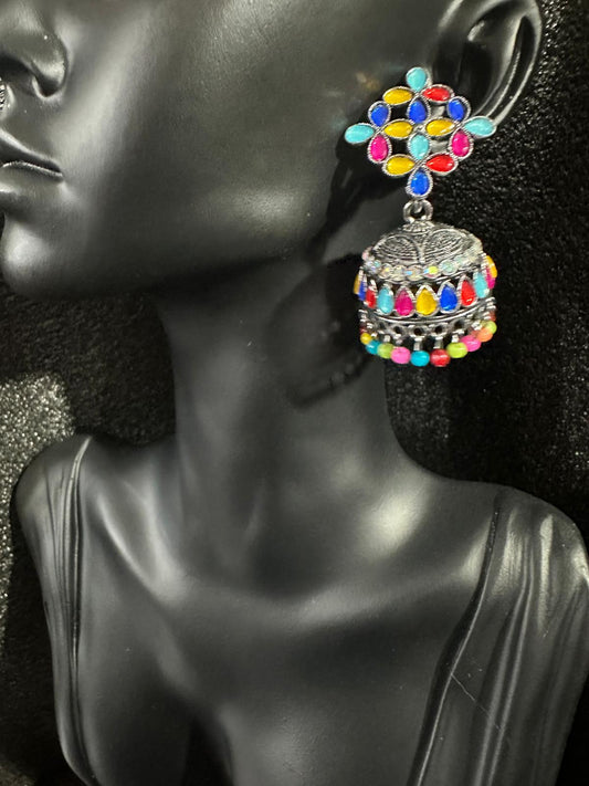 Beautiful Jhumka Colorful Earrings - Multicolored