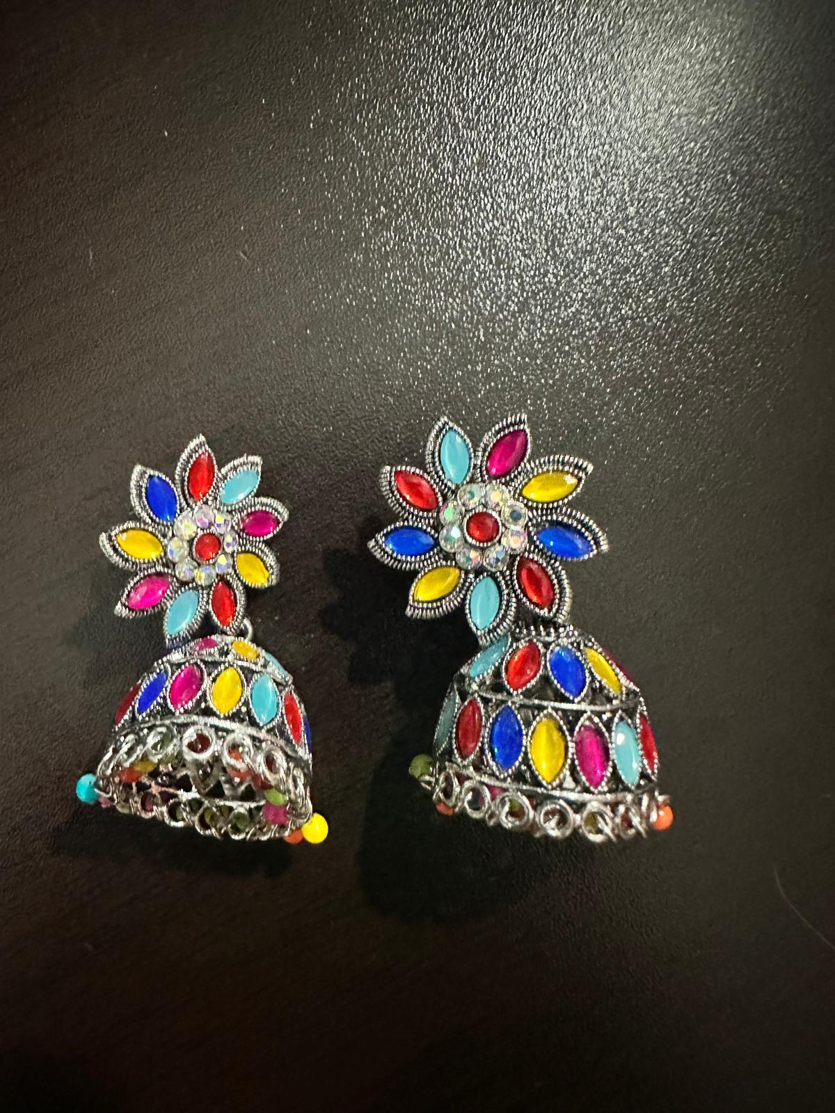 Beautiful Jhumka Colorful Earrings - Unique Flower Design