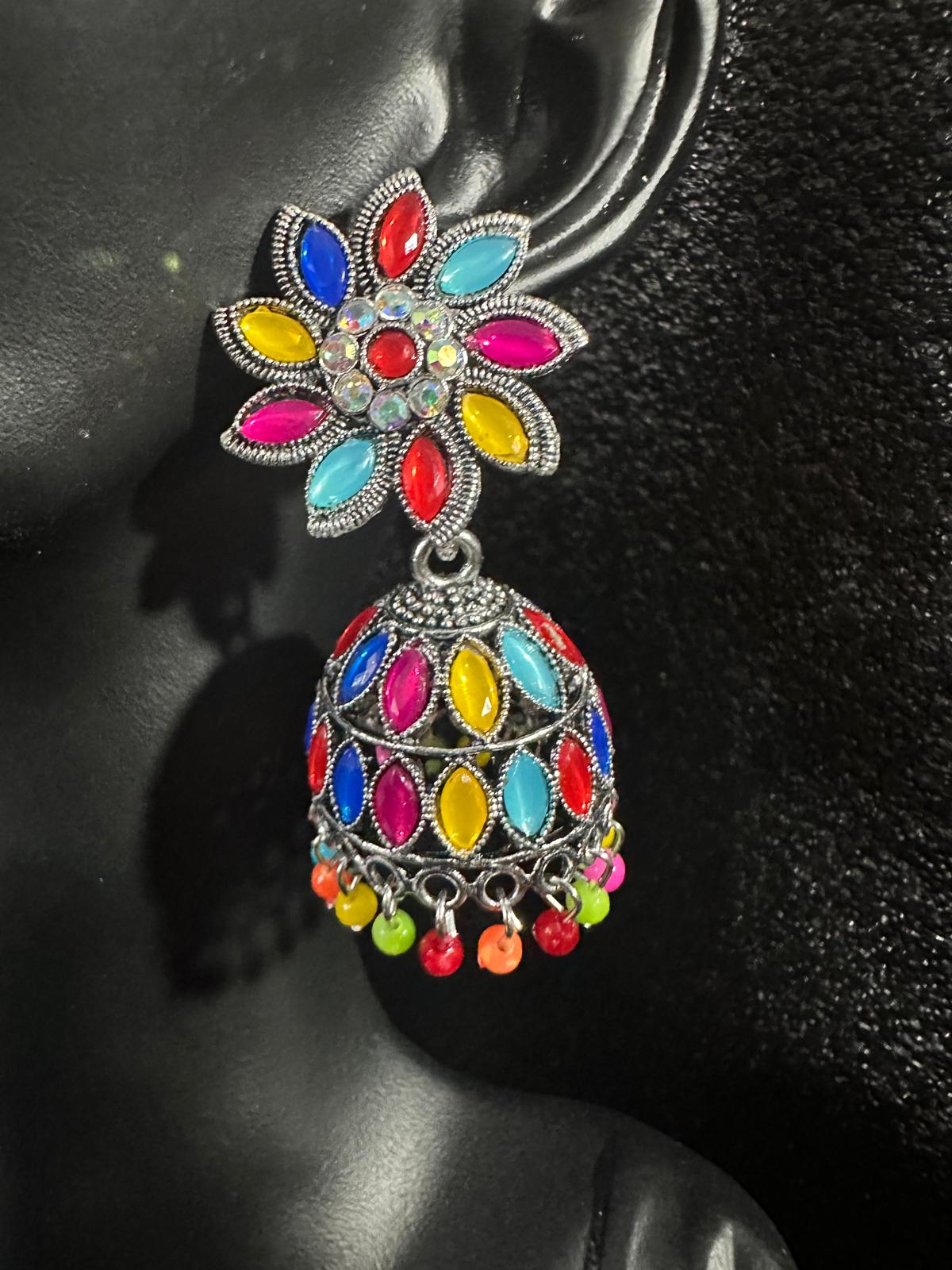 Beautiful Jhumka Colorful Earrings - Unique Flower Design