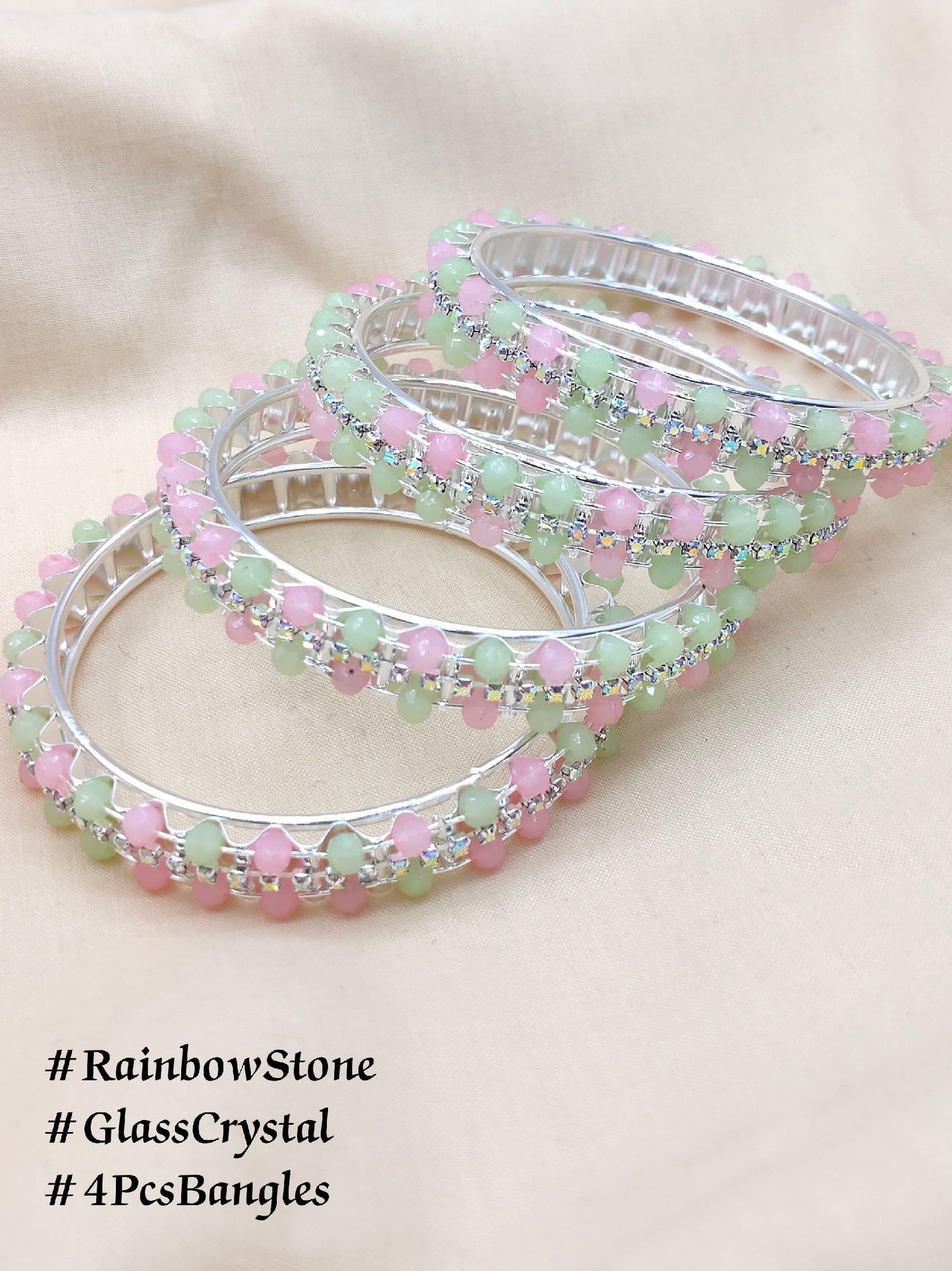 4PCS GLASS CRYSTAL WITH RAINBOW STONE BANGLES