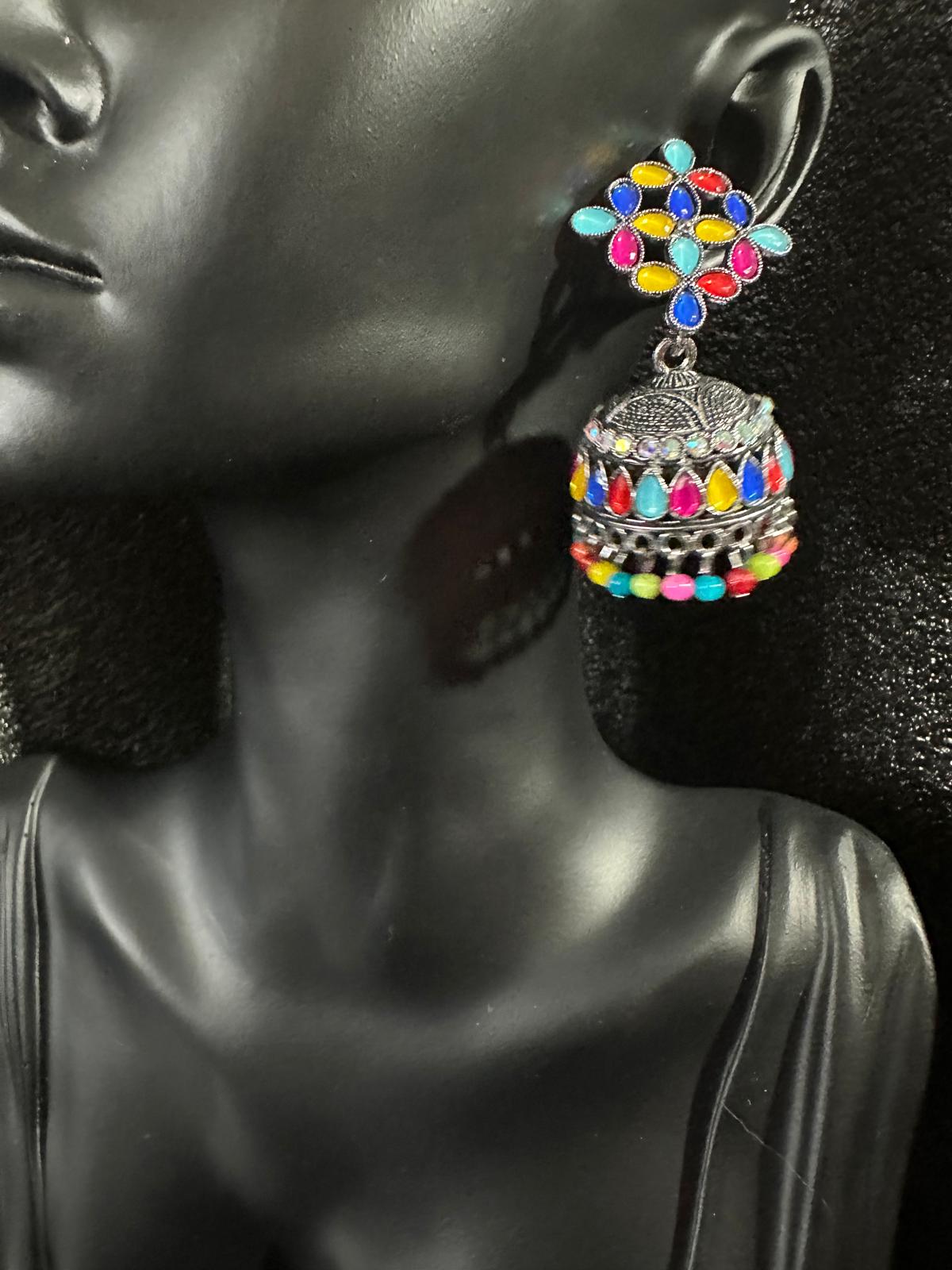 Beautiful Jhumka Colorful Earrings - Multicolored