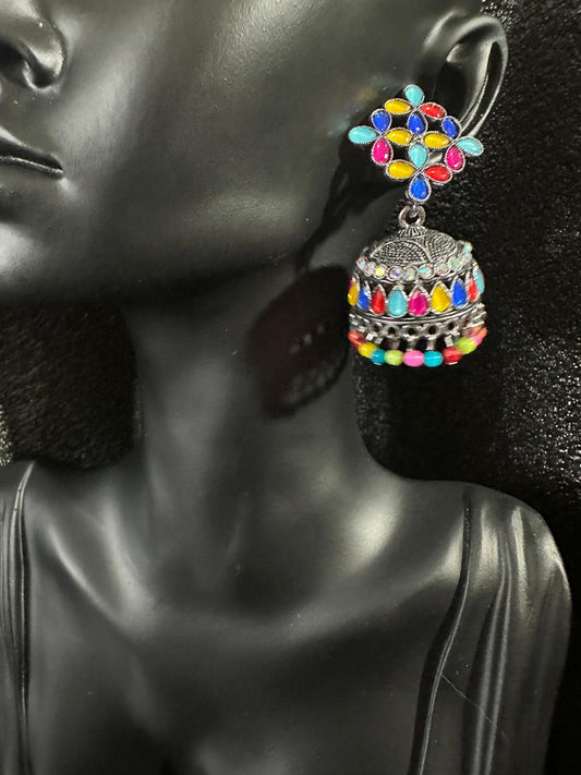 Beautiful Jhumka Colorful Earrings - Multicolored