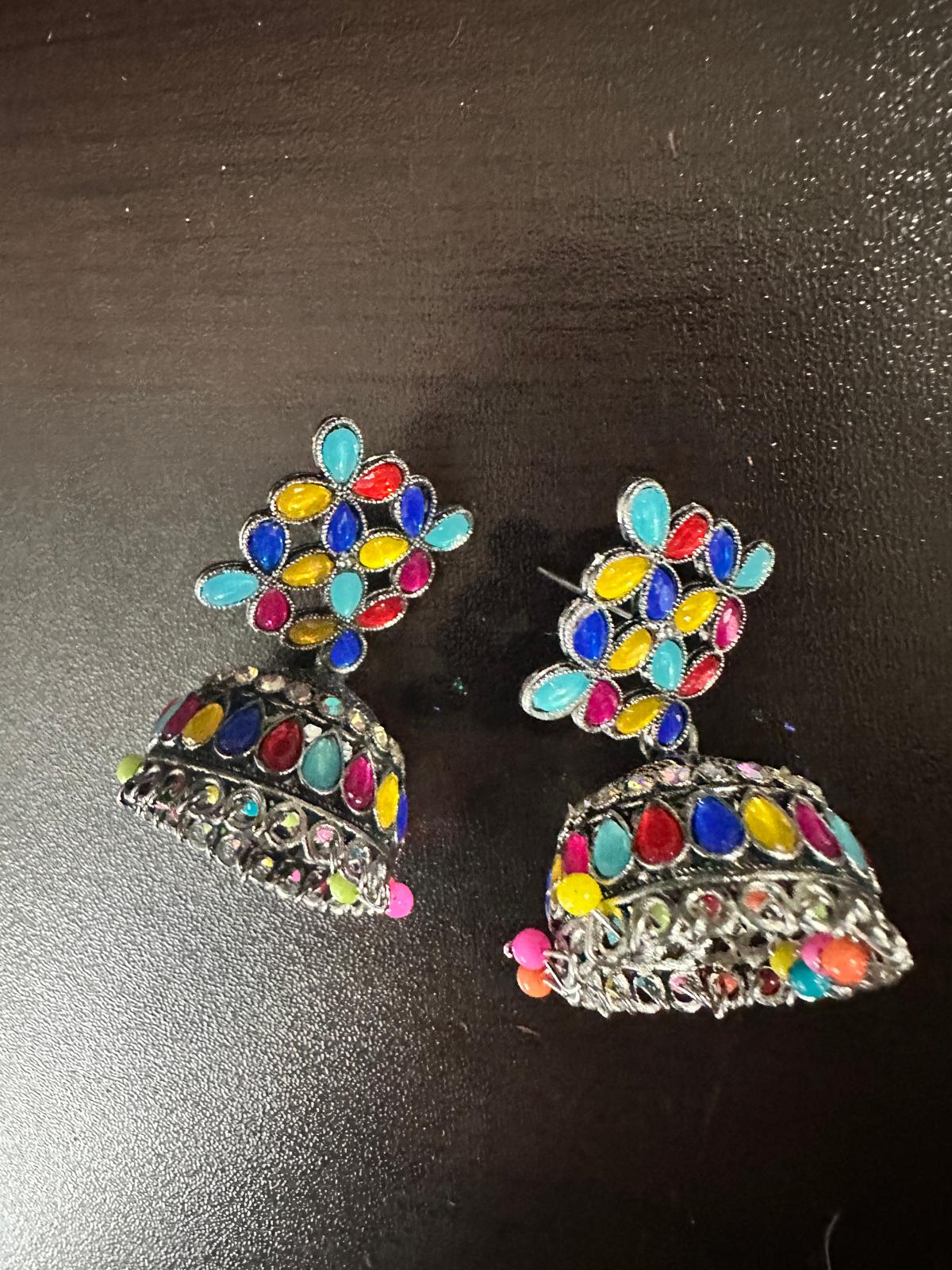 Beautiful Jhumka Colorful Earrings - Multicolored