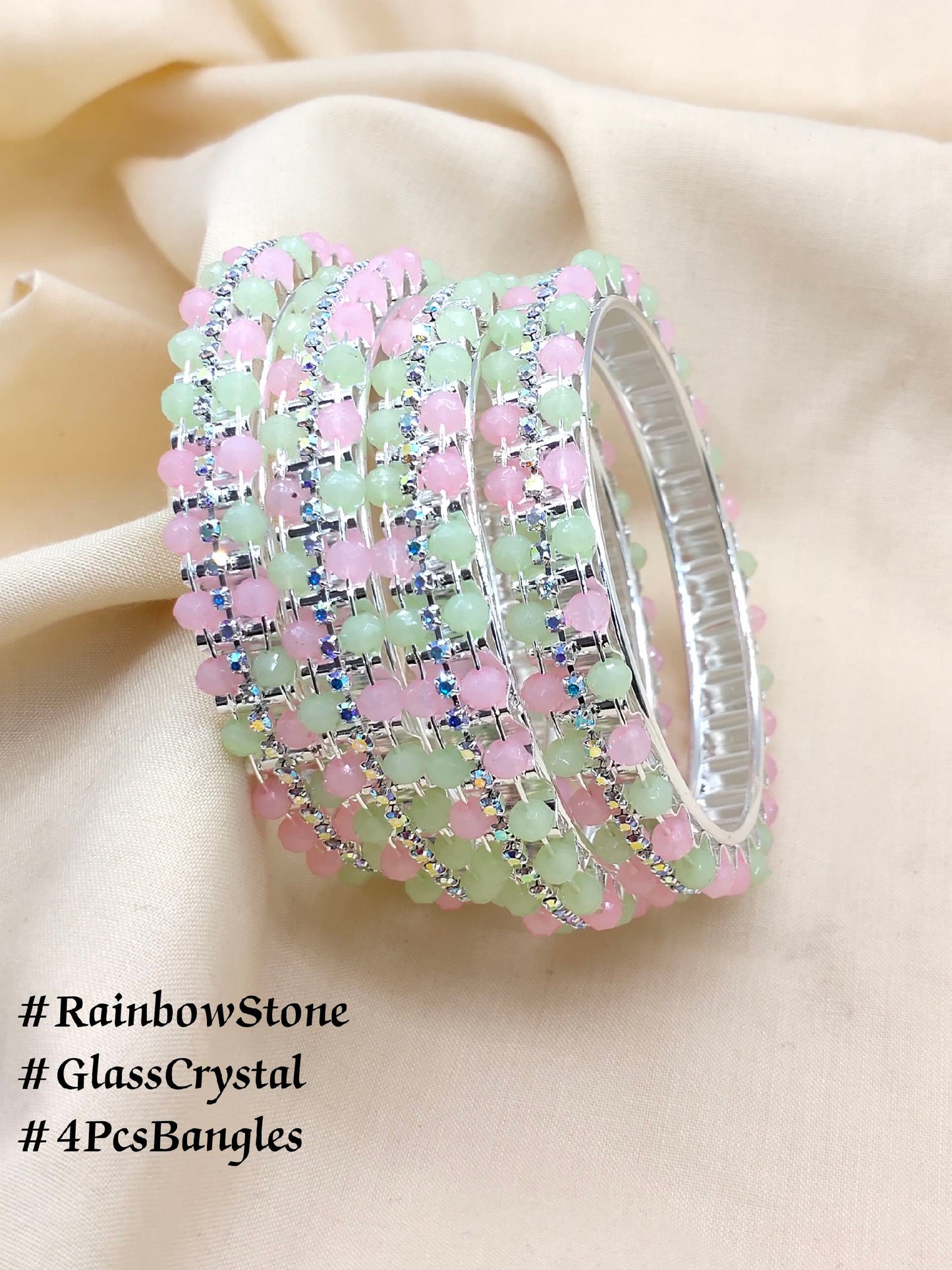 4PCS GLASS CRYSTAL WITH RAINBOW STONE BANGLES