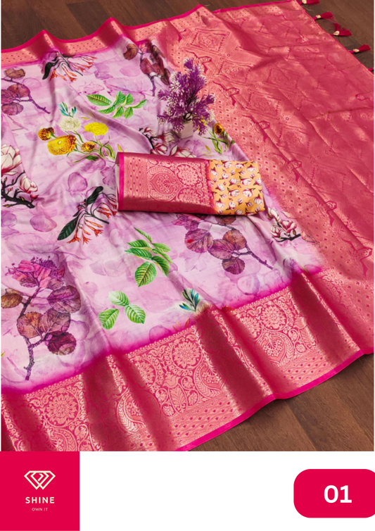 Soft Dolla Silk Flowery Print Designer Party Wear Saree