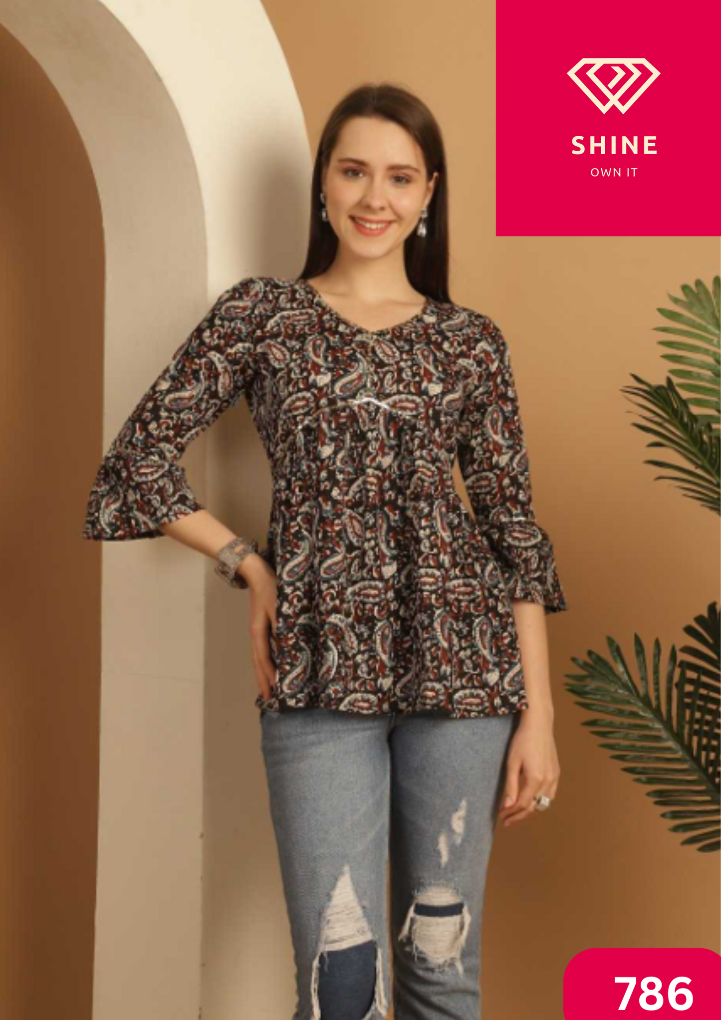 Jaipur Print Special Pure Cambric Cotton Printed Tops with Handwork