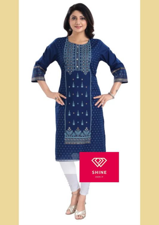 Bombastic Blue Green Rayon Print Long Kurta For Women