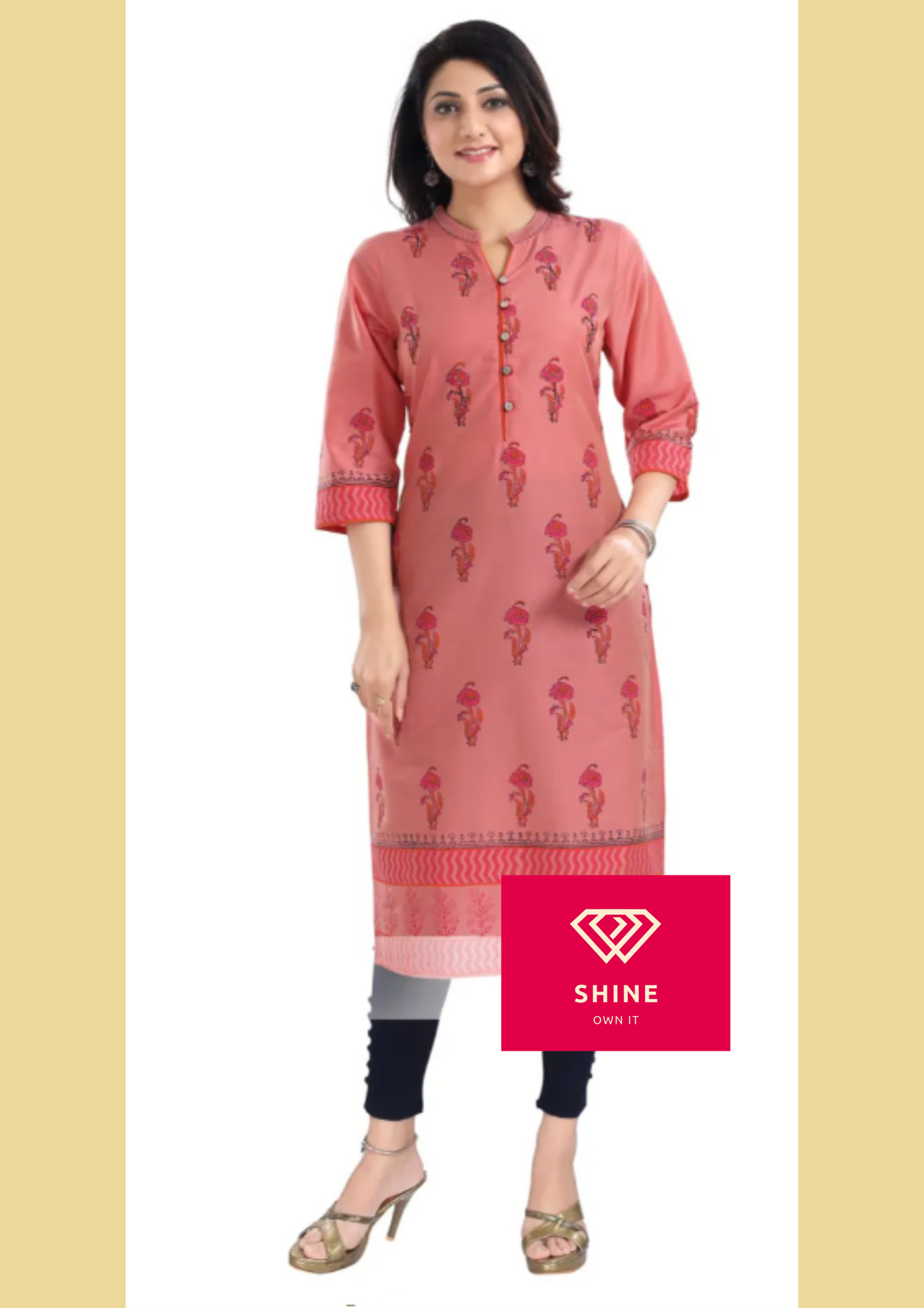 Tomato Cotton Silk Block Print Long Kurta For Women