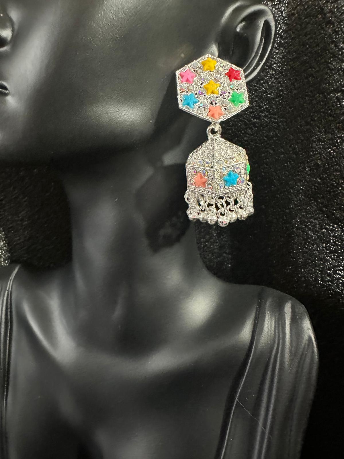 Beautiful Jhumka Colorful Earrings - Hexagon Design