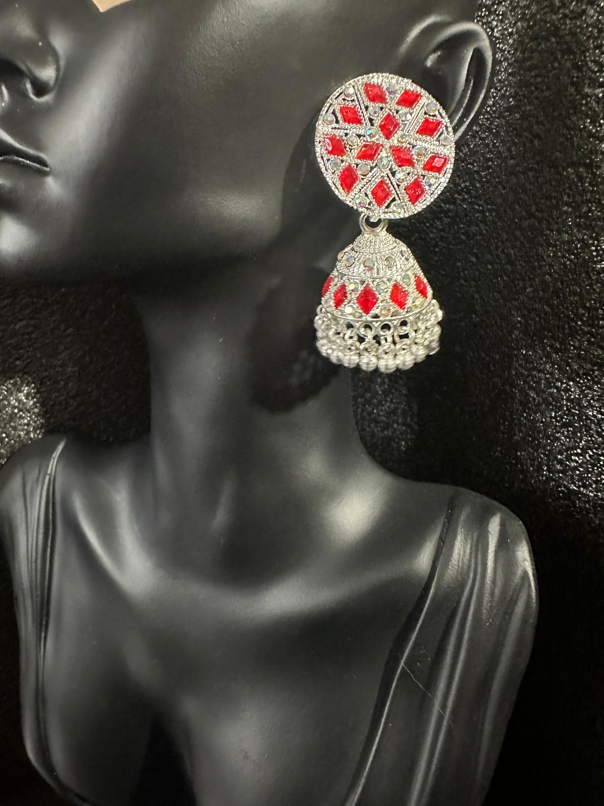 Beautiful Jhumka Colorful Earrings - Ravishing Red