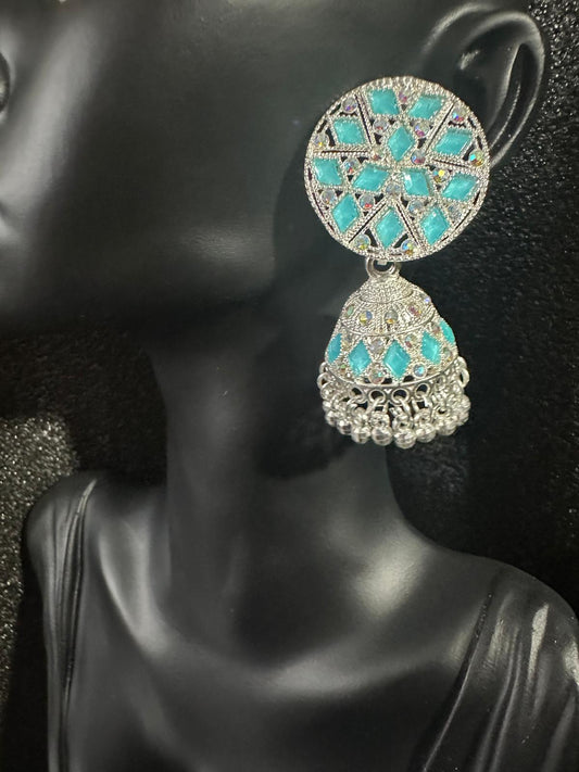 Beautiful Jhumka Colorful Earrings - Cool Ice Blue