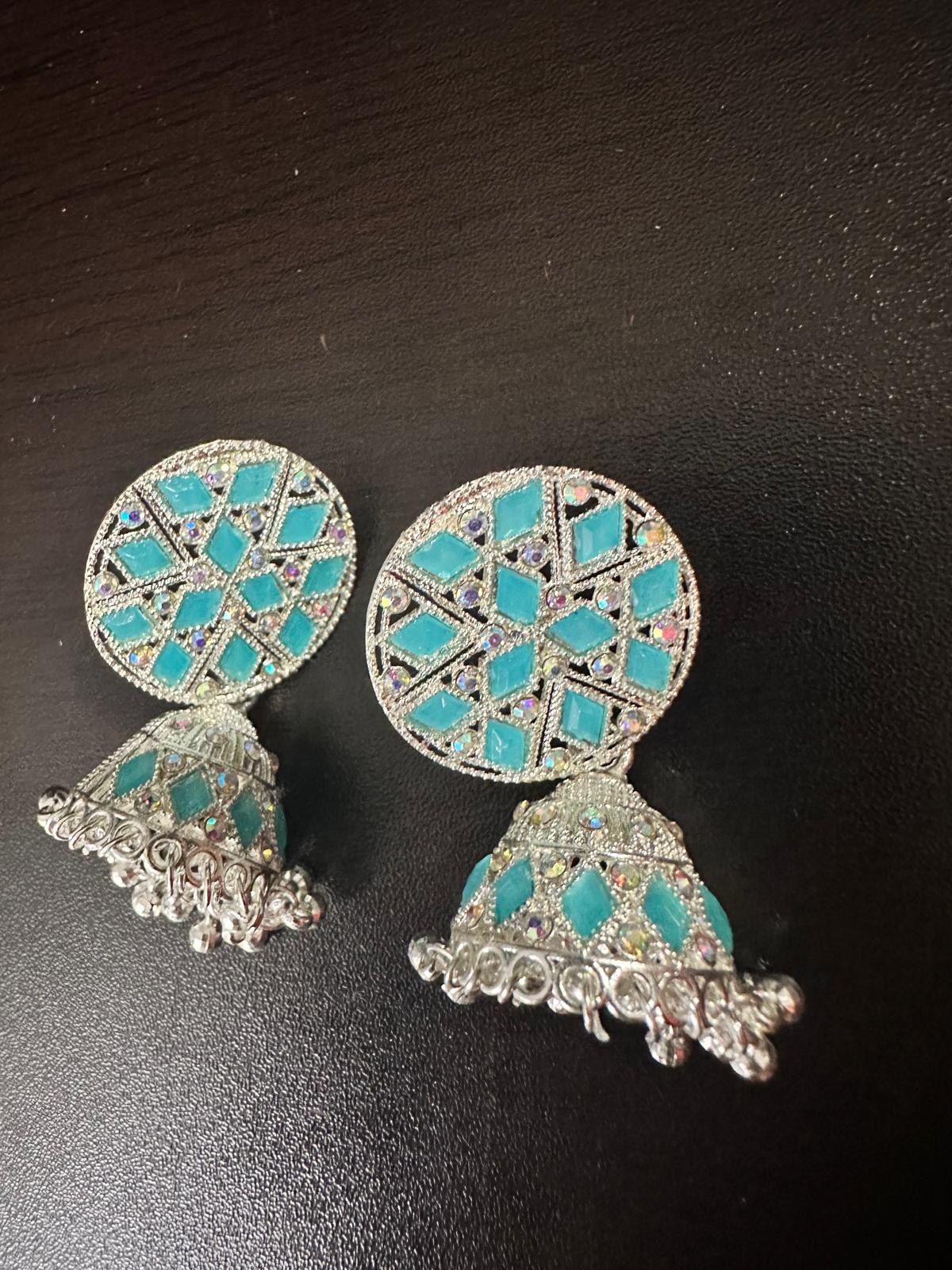 Beautiful Jhumka Colorful Earrings - Cool Ice Blue