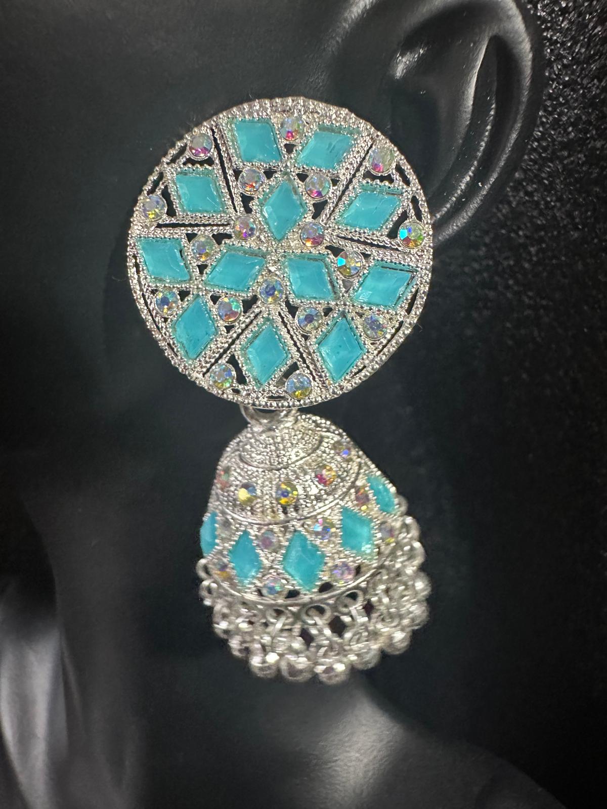 Beautiful Jhumka Colorful Earrings - Cool Ice Blue