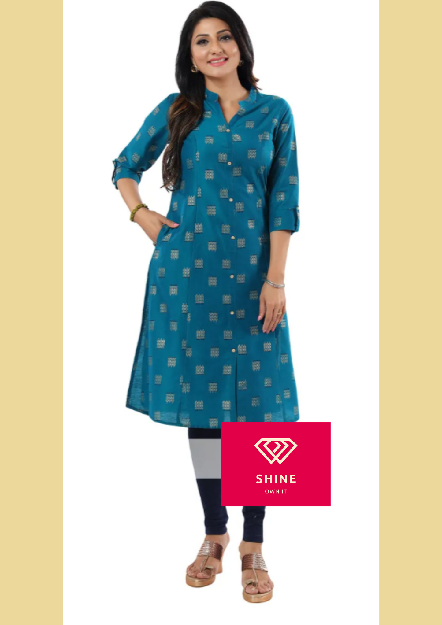 Pleasing Peacock Cotton Silk Print Long Kurta For Women