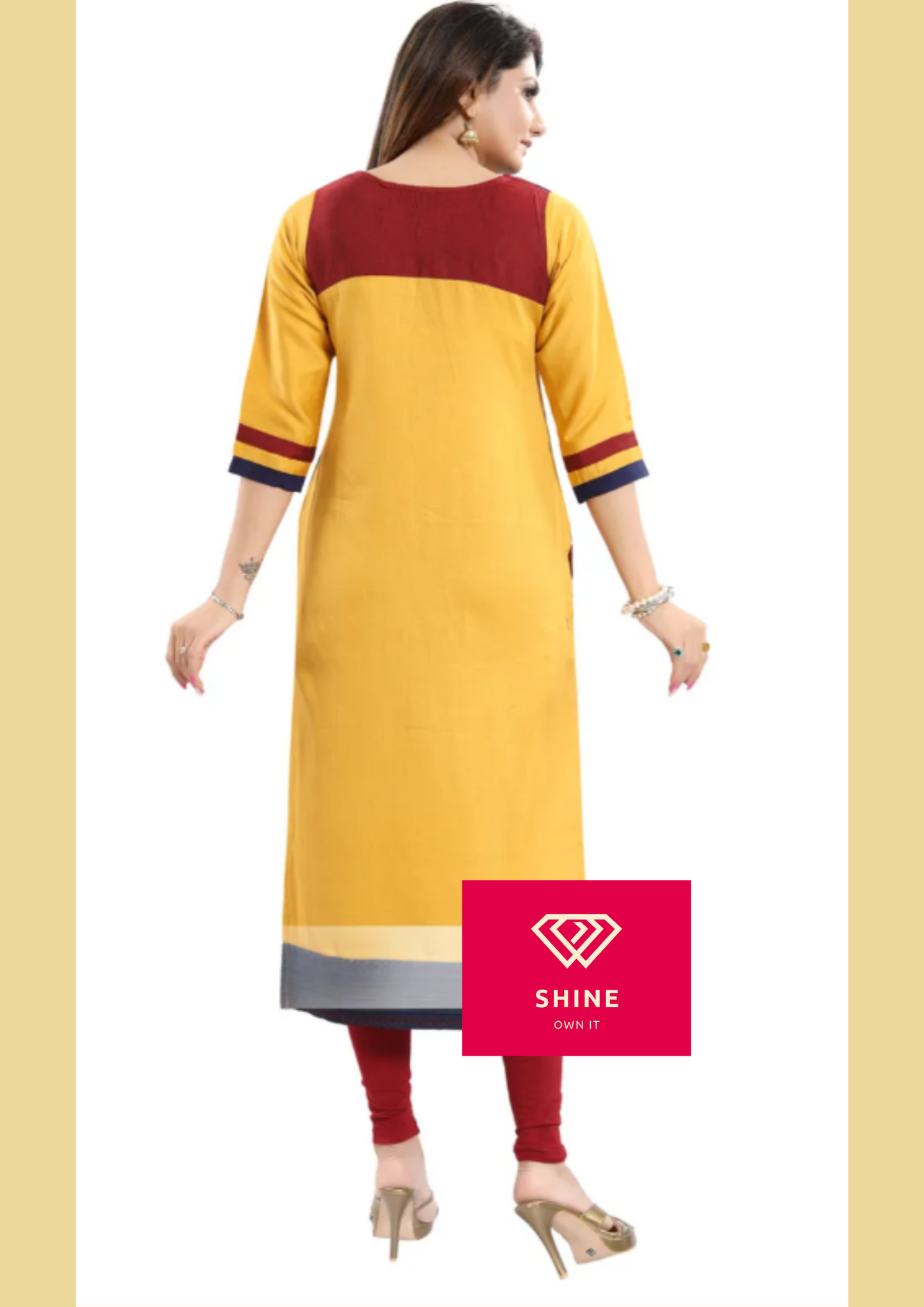 Glow On Yellow Designer Fancy Fabric Long Kurti with Buttons