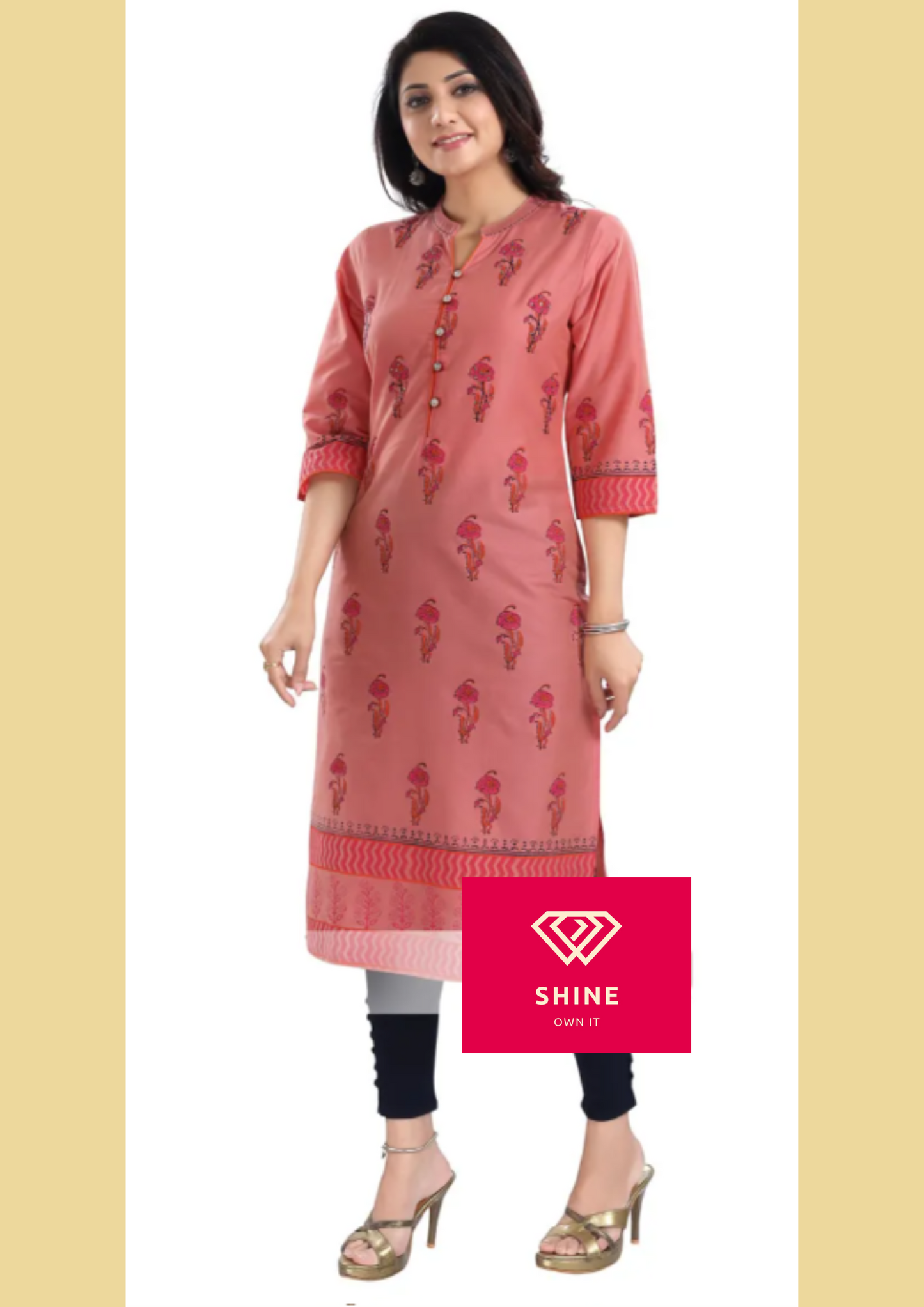 Tomato Cotton Silk Block Print Long Kurta For Women