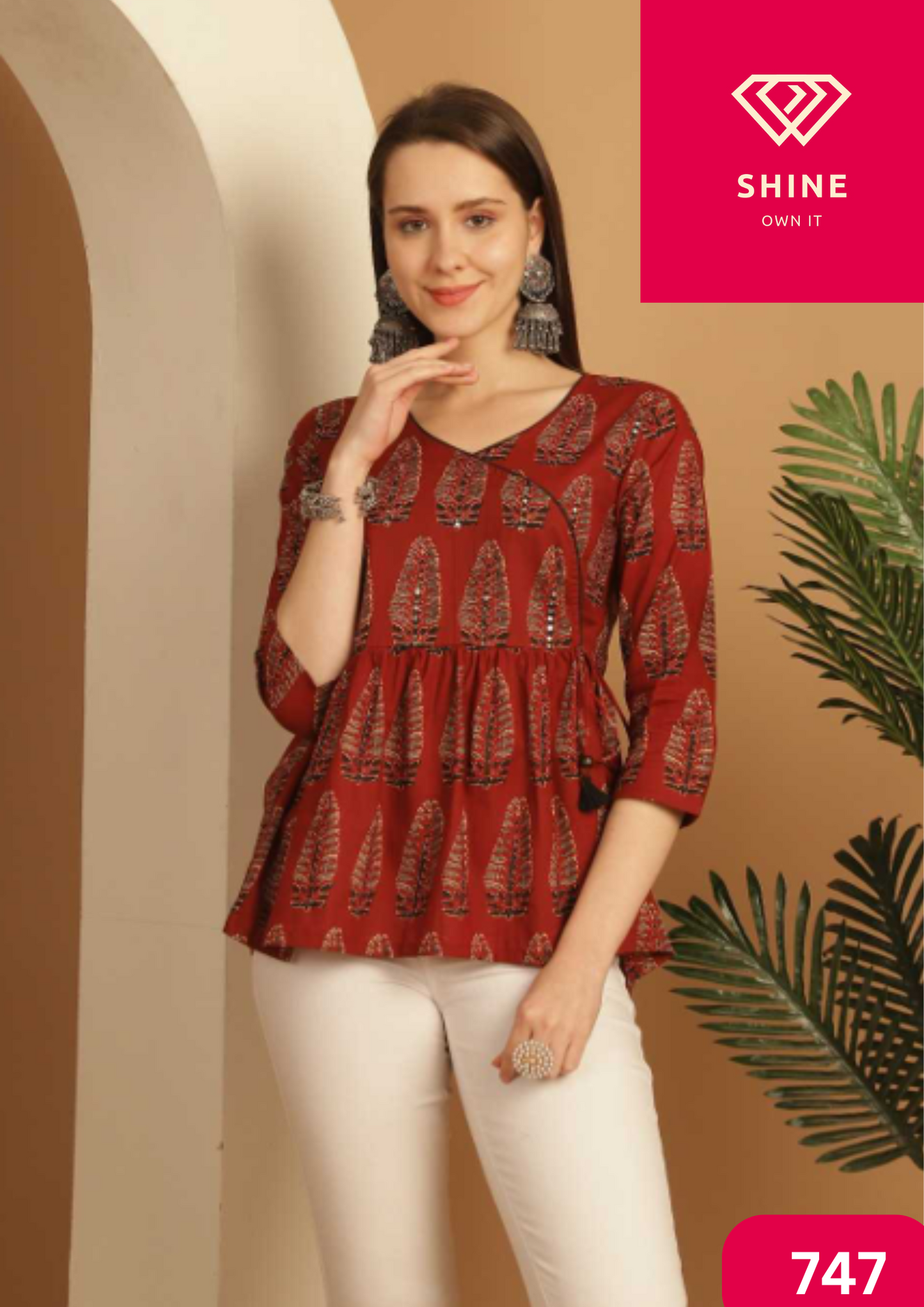 Jaipur Print Special Pure Cambric Cotton Printed Tops with Handwork