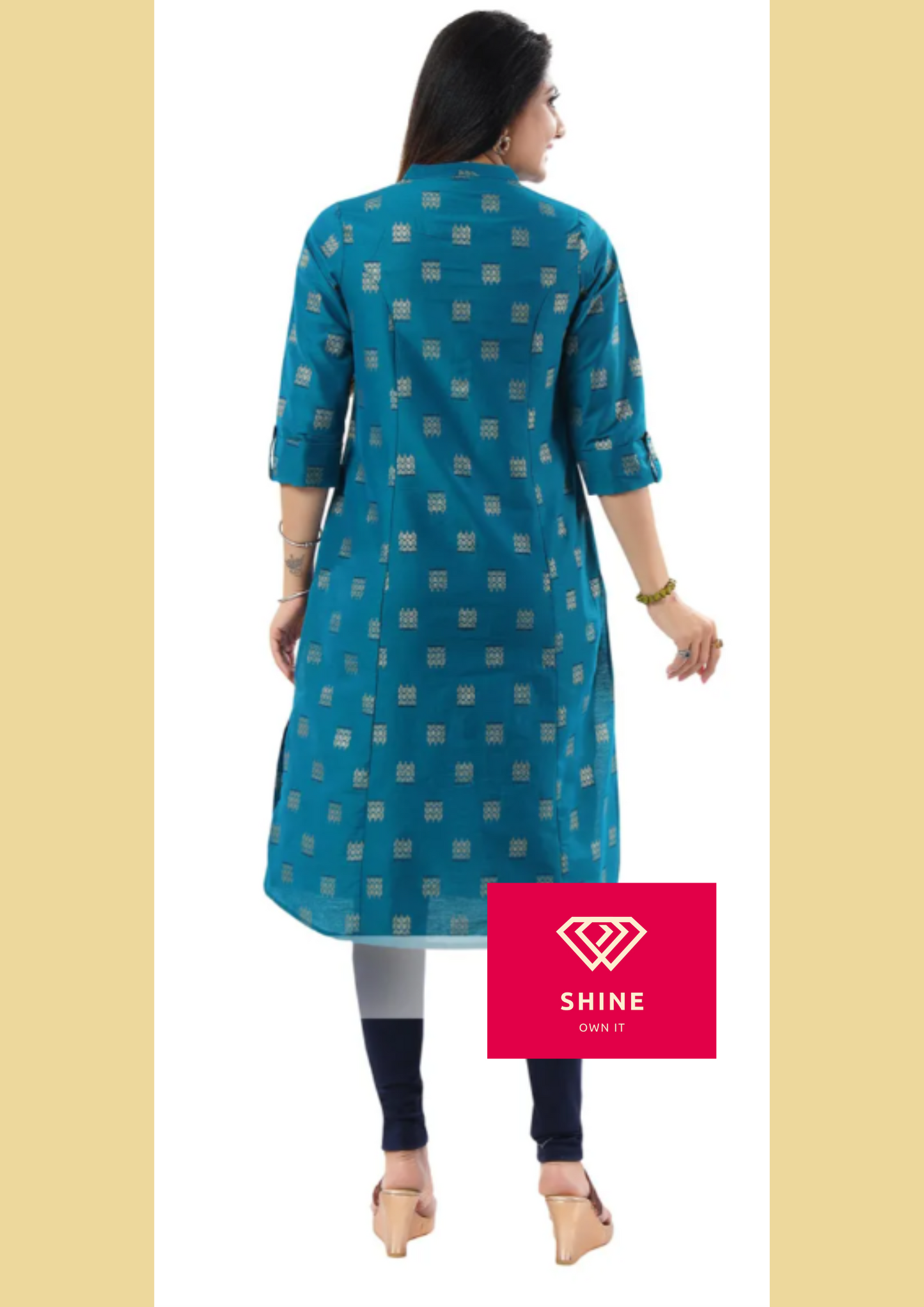 Pleasing Peacock Cotton Silk Print Long Kurta For Women