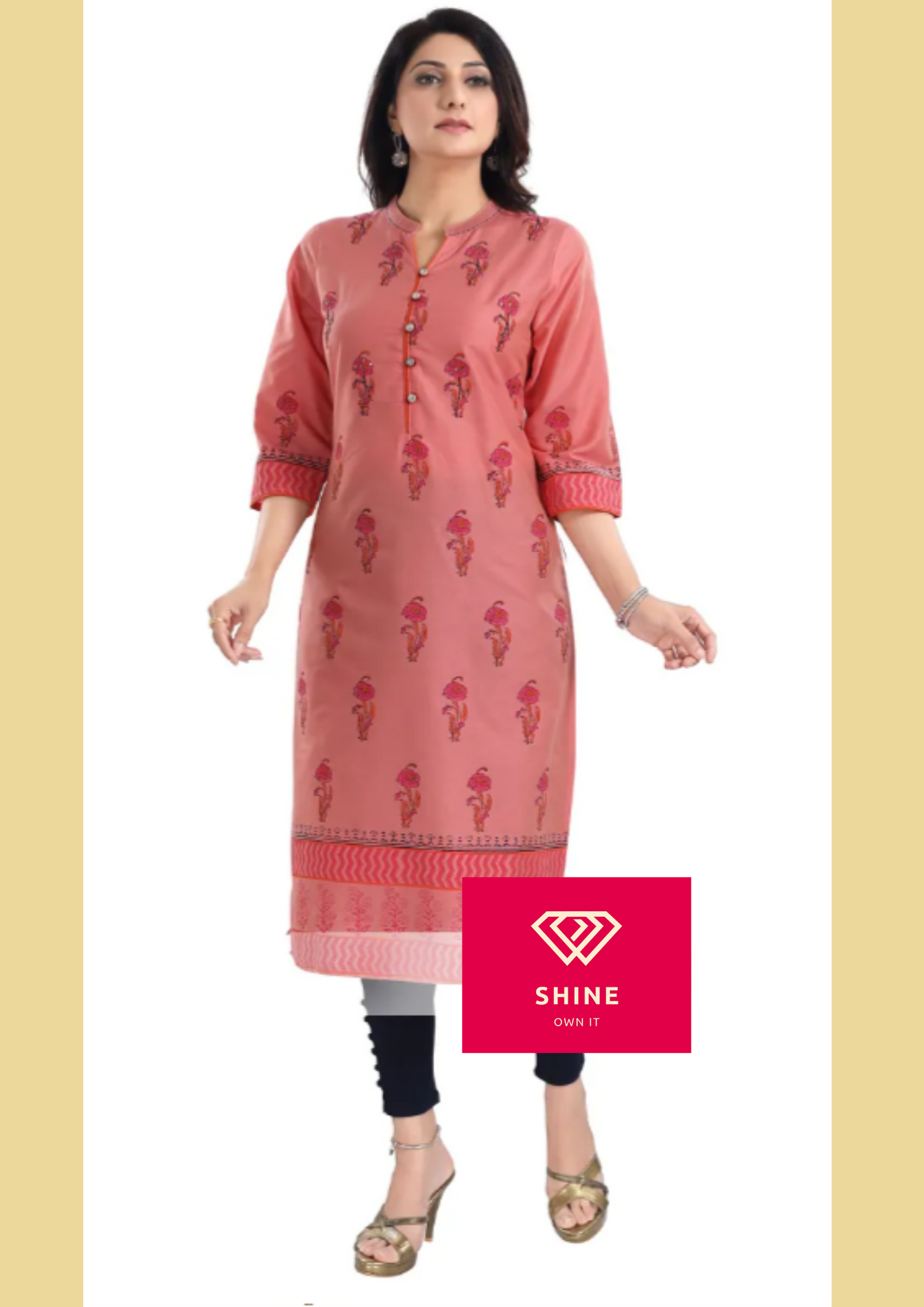 Tomato Cotton Silk Block Print Long Kurta For Women