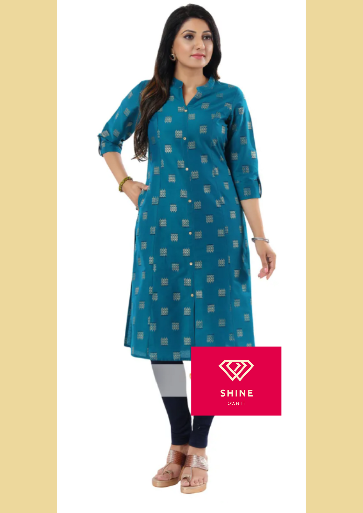 Pleasing Peacock Cotton Silk Print Long Kurta For Women