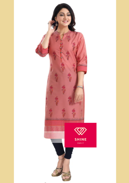 Tomato Cotton Silk Block Print Long Kurta For Women