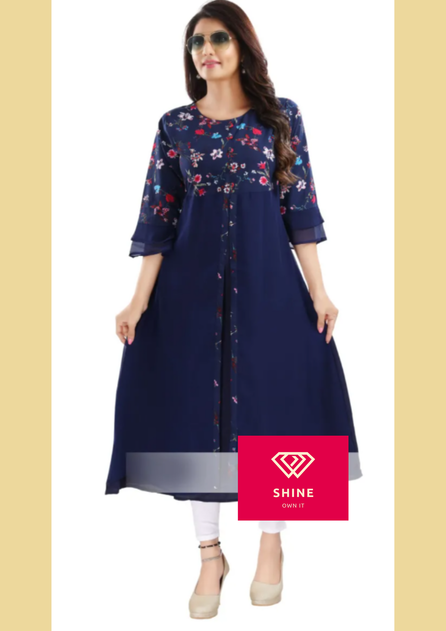 BLUE GEORGETTE FLARED LONG KURTI