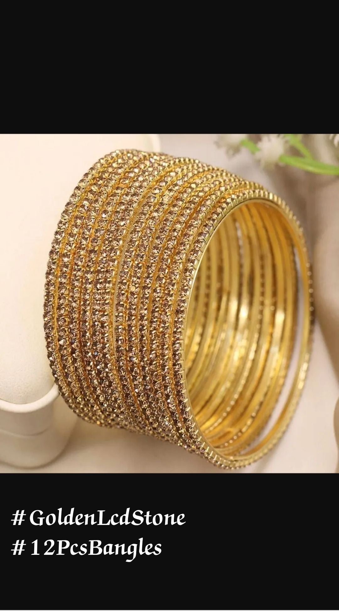 12PCS GOLDEN PLATING LCD STONE BANGLES