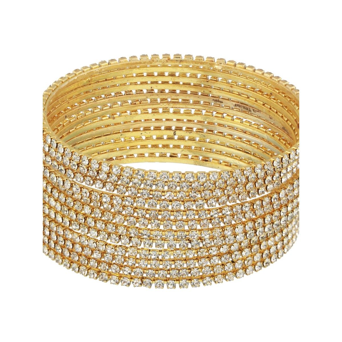 12PCS GOLDEN PLATING WHITE STONE BANGLES